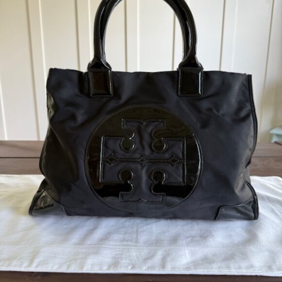 Tory Burch Black Patent Leather & Nylon Ella Tote (Large) - Picture 2 of 11